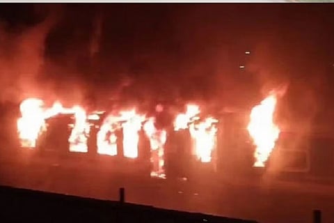 Unidentified persons set on fire a passenger train here in the Bangladeshi capital on Tuesday