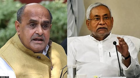 Janata Dal (U)'s spokesperson K C Tyagi and Bihar CM Nitish Kumar.
