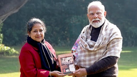 Pranab Mukherjee's daughter meets PM Modi, presents him copy of her book