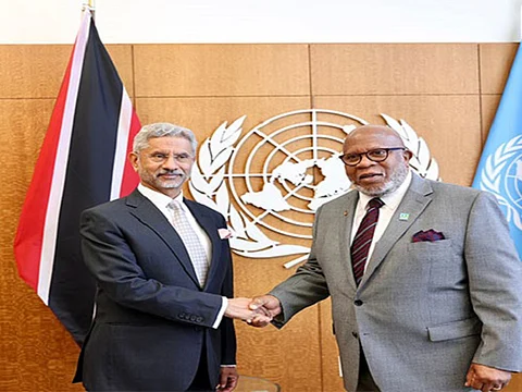 UNGA President Dennis Francis with EAM S Jaishankar