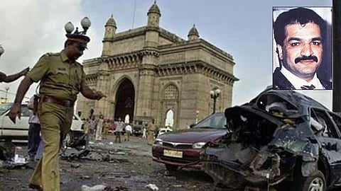 Gateway of India after 1993 Mumbai blast. Tiger Memon in inset.