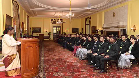 President Murmu addressing a group of officers