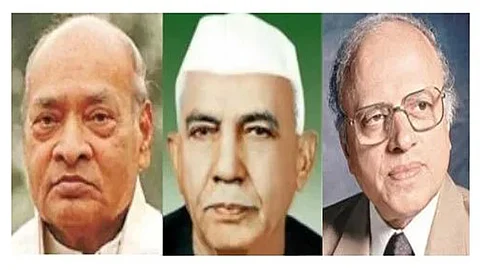 (From L to R) Former PMs P V Narasimha Rao, Chaudhary Charan Singh; Green Revolution pioneer Dr M S Swaminathan