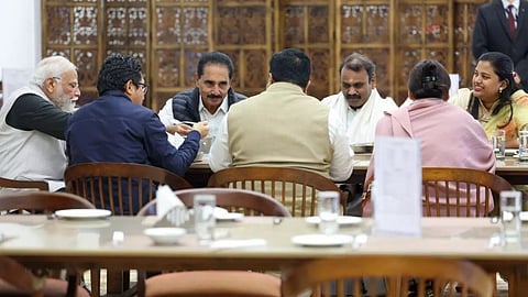 UDF MP NK Premachandran participating in the lunch hosted by PM Modi.