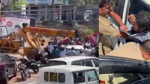 Couple drive car recklessly under influence of drugs; police park crane on road to stop them