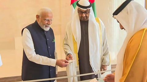 Prime Minister Narendra Modi launching RuPay card with UAE President Mohamed bin Zayed Al Nahyan in Abu Dhabi