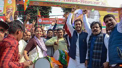 BJP supporters celebrate after Bihar Chief Minister Nitish Kumar-led NDA government in the state won a vote of confidence.