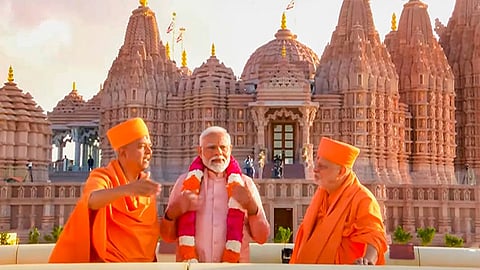 Prime Minister Narendra Modi during the inauguration of the BAPS Hindu Mandir, in Abu Dhabi, UAE, Wednesday, Feb. 14, 2024.