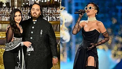Anant Ambani - Radhika Merchant (L) and Pop star Rihanna (R)
