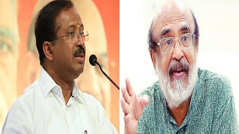 Union Minister V Muraleedharan and senior CPI (M) leader T M Thomas Isaac