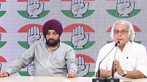 Congress leaders Jairam Ramesh and Arvinder Singh Lovely during a press conference, in New Delhi, Saturday, March 30, 2024.