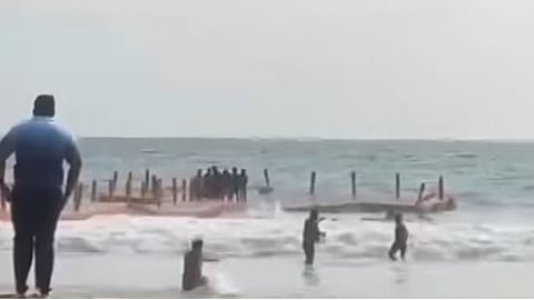 The floating bridge at the Varkala beach