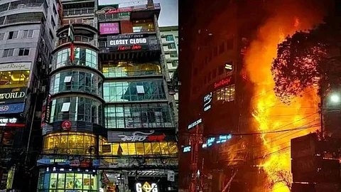 Fire at seven-storey commercial building in Dhaka