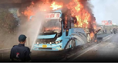 Bus catches fire after tyre burst on Mumbai-Pune Expressway
