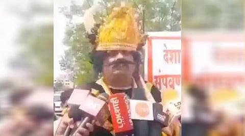 Candidate comes in Yamaraj attire atop buffalo to file nomination