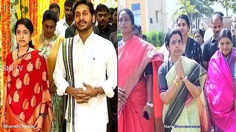 Y S Bharati Reddy, wife of YS Jagan Mohan Reddy and Nara Bhuvaneswari, wife of Chandrababu Naidu