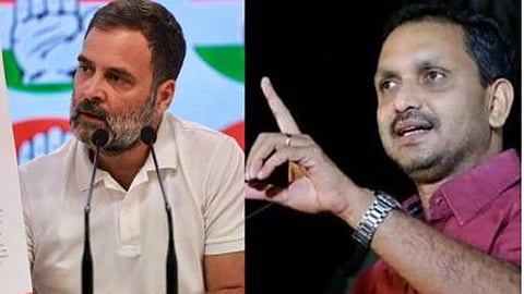 Congress leader Rahul Gandhi (L) and BJP state chief K Surendran