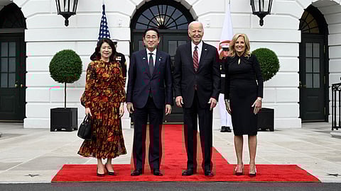 US President Joe Biden and the First Lady Dr Jill Biden with Japanese PM Fumio Kishida and his wife, Yuko Kishida, at the White House