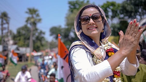TMC candidate Mahua Moitra campaigns for upcoming Lok Sabha elections, at Krishnanagar in Nadia district, Tuesday, April 2, 2024.