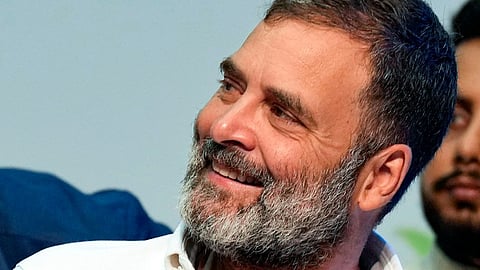 Congress leader Rahul Gandhi during the 'Samajik Nyay Sammelan' at Jawahar Bhavan, in New Delhi, Wednesday, April 24, 2024.