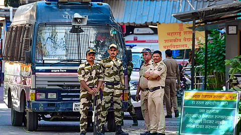 Mumbai Police personnel stand guard outside GT Hospital where one of the accused, who allegedly opened fire outside Bollywood actor Salman Khan's residence, was brought after he attempted suicide in lock-up, in Mumbai, Wednesday, May 1, 2024.