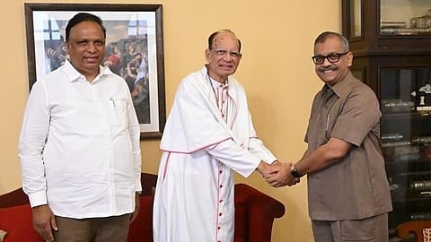 Ujwal Nikam calls on Cardinal Oswald Gracias in the presence of Ashish Shelar.
