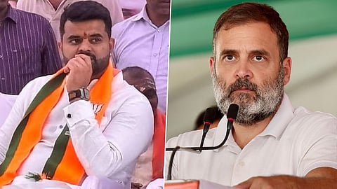Hassan JD(S) MP Prajwal Revanna (L) Congress leader Rahul Gandhi (R)