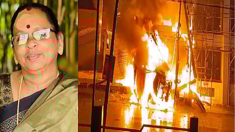 Sulochana (L) - the patient charred to death in the Ambulance that caught fire after hitting electric poll (R)