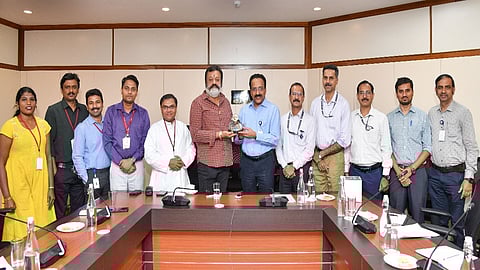 Union Minister of State for Petroleum and Natural Gas Suresh Gopi with ISRO Chairman Somanath S and his team