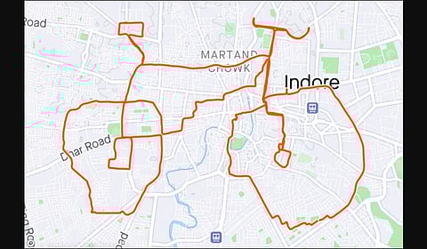 A cycling group of 300 riders creates a bicycle with 'GPS drawing' on an app, on the eve of the World Bicycle Day, in Indore, Sunday, June 2, 2024.