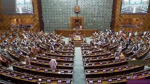 Parliamentarians in the Lok Sabha during the Winter session of Parliament, in New Delhi, Monday, Dec. 18, 2023.