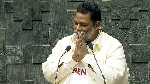Independent MP Rajesh Ranjan alias Pappu Yadav takes oath as a member of the House during the first session of the 18th Lok Sabha, in New Delhi, Tuesday, June 25, 2024.