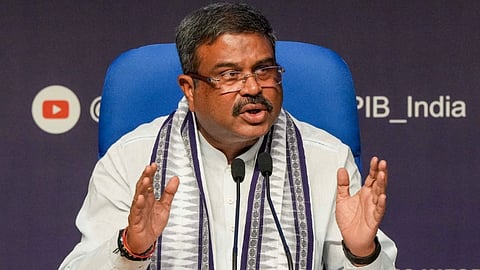 Union Education Minister Dharmendra Pradhan addresses a press conference regarding the alleged irregularities in NEET 2024 results and UGC-NET 2024 exam cancellation, in New Delhi, Thursday, June 20, 2024.