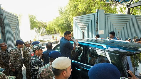 Delhi Chief Minister and AAP convenor Arvind Kejriwal arrives to surrender before Tihar jail authorities, in New Delhi, Sunday, June 2, 2024.
