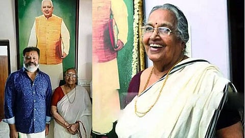 Union Minister Suresh Gopi with Sarada teacher, wife of CPI(M) veteran and former Kerala CM late E K Nayanar
