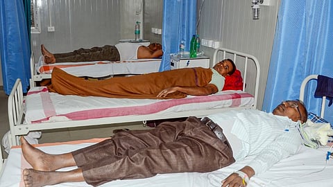 Two polling officials being treated at a government hospital after they fainted due to heatwave in the seventh and last phase of Lok Sabha election, at Sasaram in Rohtas district of Bihar, Saturday, June 1, 2024.