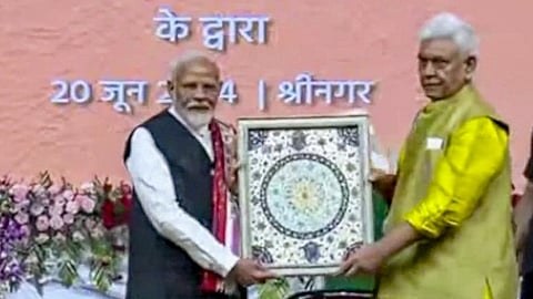 Prime Minister Narendra Modi received at 'Empowering Youth, Transforming J&K' event, in Srinagar, Thursday, June 20, 2024.