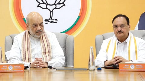 Union Minister and BJP President J P Nadda with Home Minister Amit Shah