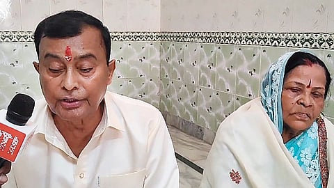 Preacher Surajpal alias Narayan Sakar Hari alias Bhole Baba speaks to the media regarding the Hathras stampede, in Kasganj, Wednesday, July 17, 2024.