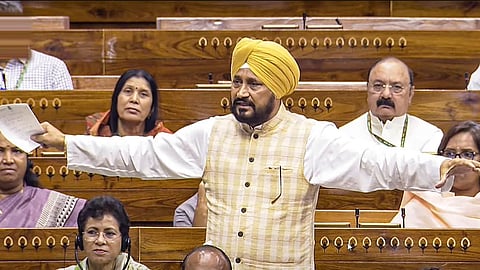 Congress MP Charanjit Singh Channi speaks in the Lok Sabha during the Monsoon session of Parliament, in New Delhi, Thursday, July 25, 2024.