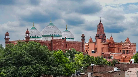A view of Sri Krishna temple and Shahi Idgah mosque, in Mathura,