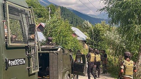 Security forces personnel during a military encounter, in Anantnag district, Saturday, Aug. 10, 2024.