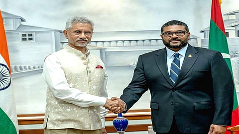 External Affairs Minister S Jaishankar with the Maldivian Defence Minister Ghassan Maumoon