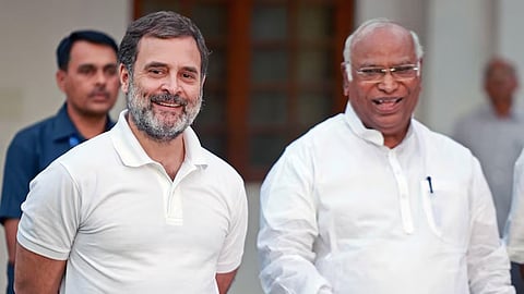 Congress president Mallikarjun Kharge and Leader of Opposition in Lok Sabha, Rahul Gandhi