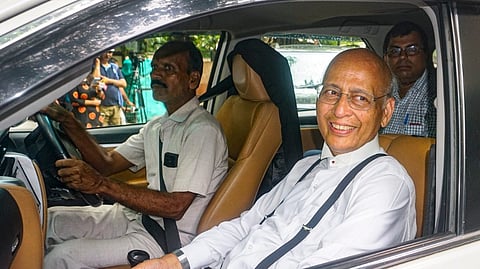 Delhi CM Arvind Kejriwal's counsel Abhishek Manu Singhvi leaves the Delhi High Court after a hearing on the plea filed by Kejriwal challenging his arrest by the CBI in the excise policy scam, in New Delhi, Wednesday, July 17, 2024.