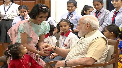 PM Modi celebrates brother-sister relationship - Raksha Bandhan.