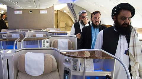 Afghan Taliban Envoy to the United Arab Emirates Badruddin Haqqani (Far right).