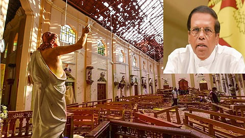 Sri Lanka's former president Maithripala Sirisena (inset) - the church that was bombed on Easter Sunday, 2019