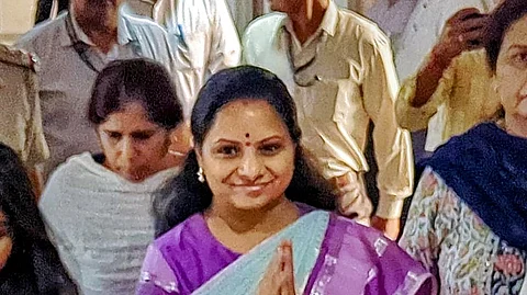 BRS leader K Kavitha leaves the Rouse Avenue Court after being produced by the Central Bureau of Investigation (CBI) in the alleged Delhi liquor policy case, in New Delhi.