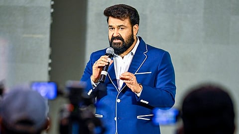 Actor Mohanlal addresses a press conference, in Thiruvananthapuram, Saturday, Aug. 31, 2024.